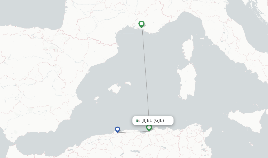 Route map with flights from Jijel with Air Algerie