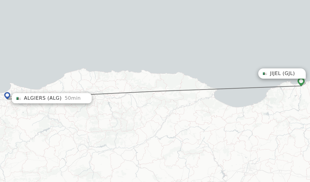 Flights from Jijel to Algiers route map