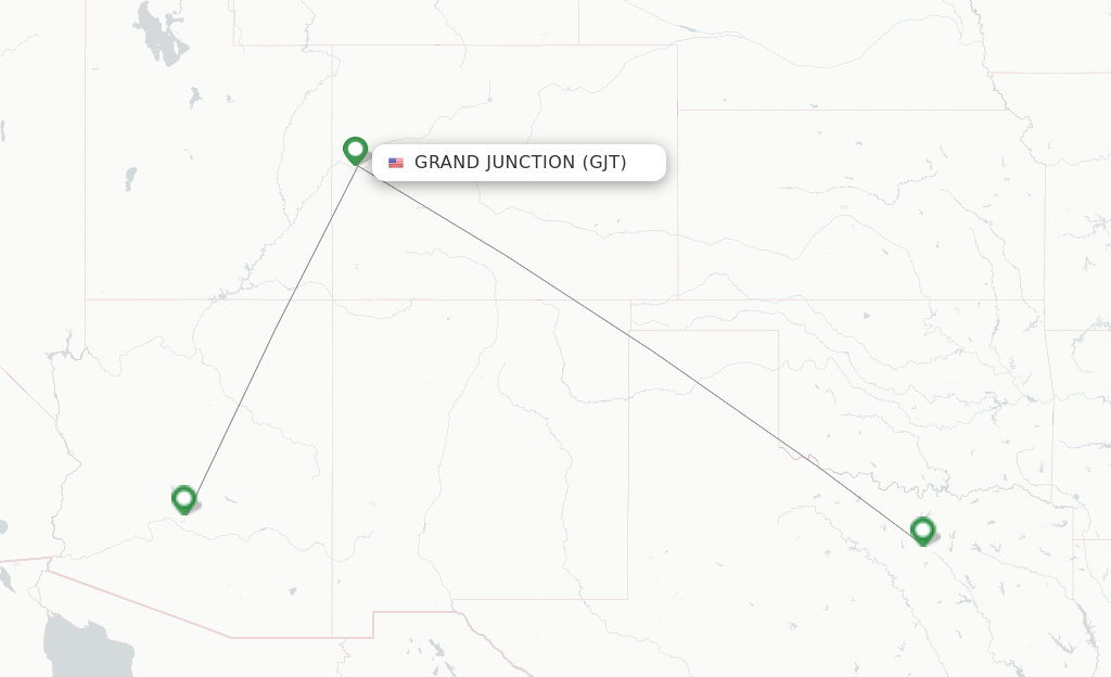 Route map with flights from Grand Junction with American Airlines
