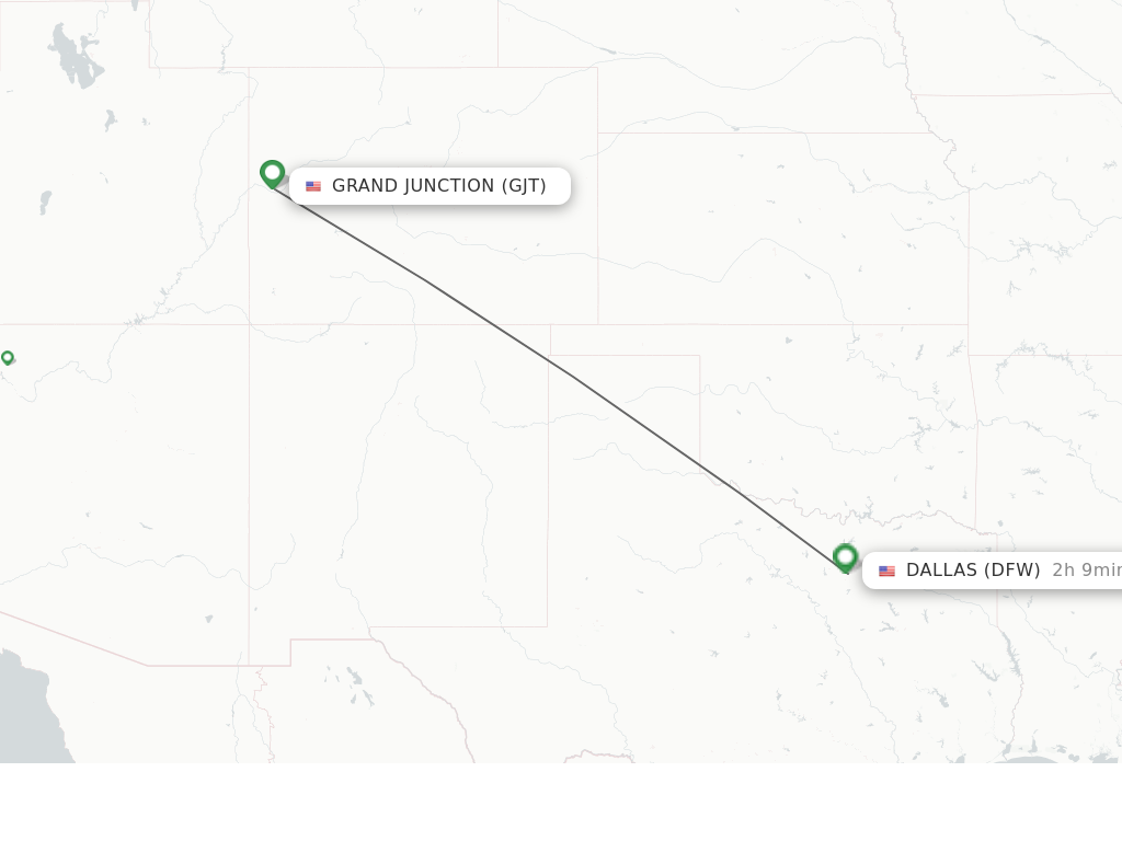 Flights from Grand Junction to Dallas route map