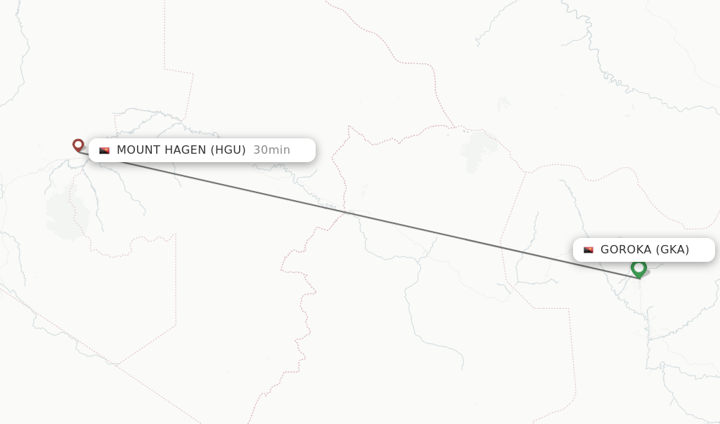 Flights from Goroka to Mount Hagen route map