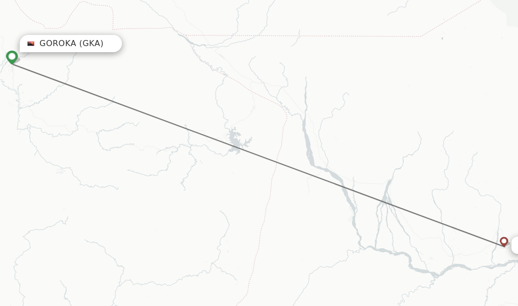Flights from Goroka to Lae route map