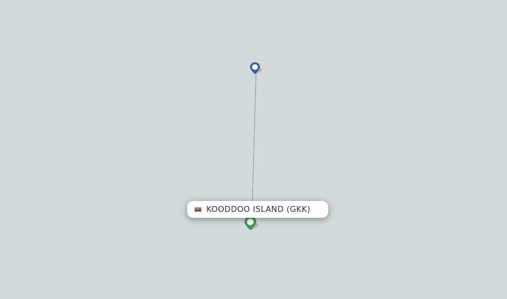 Route map with flights from Kooddoo Island with Maldivian