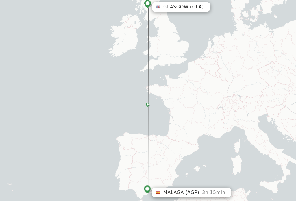 Flights from Glasgow to Malaga route map