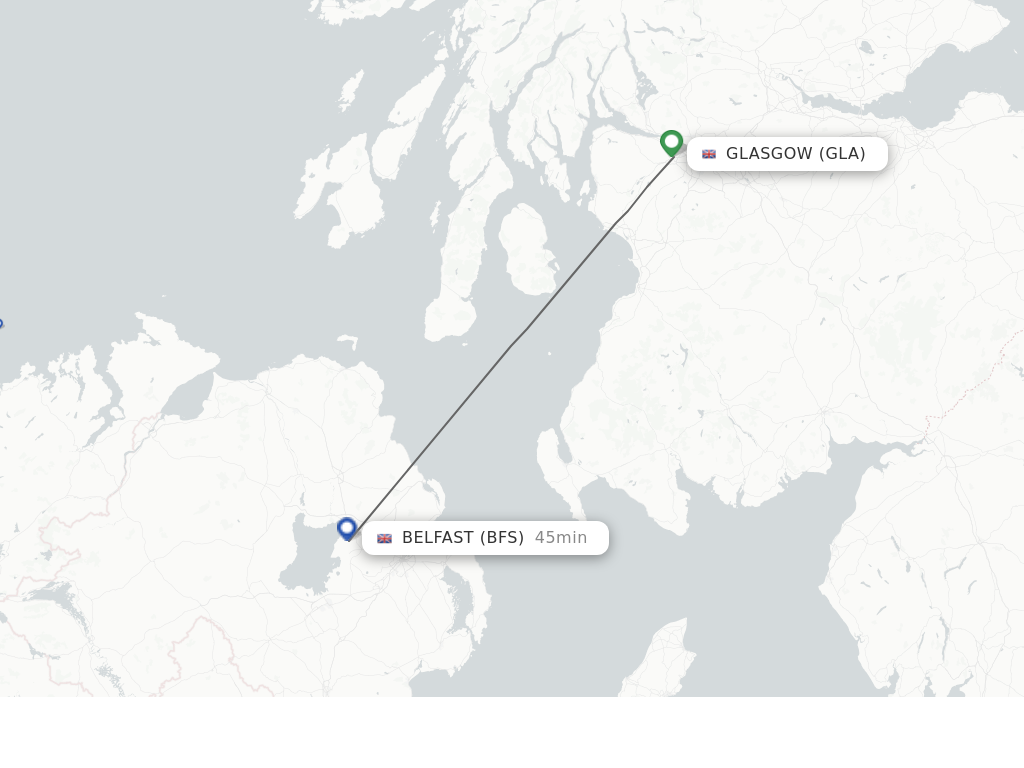 Flights from Glasgow to Belfast route map