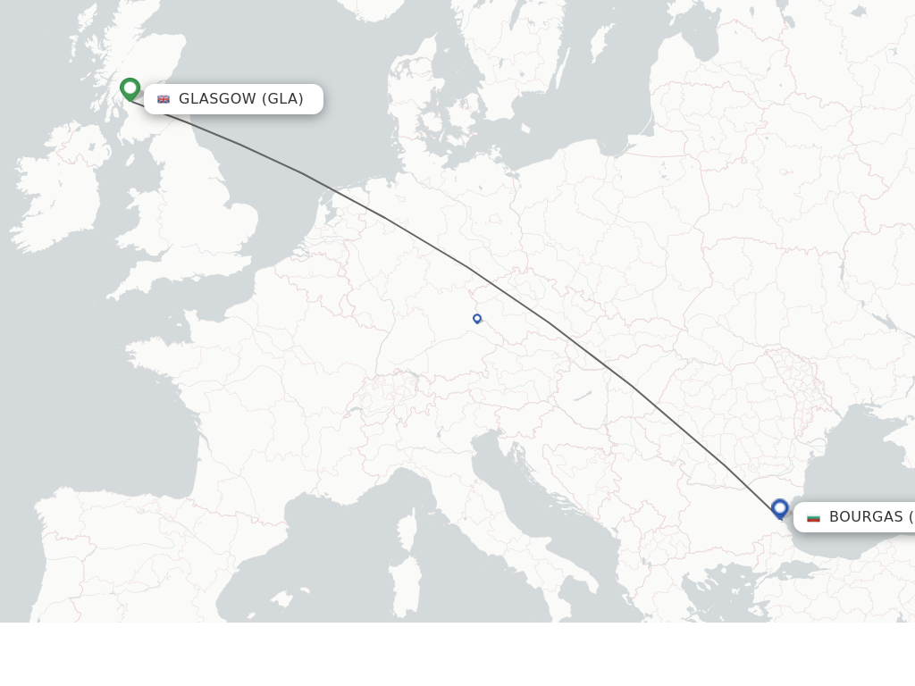 Flights from Glasgow to Burgas route map