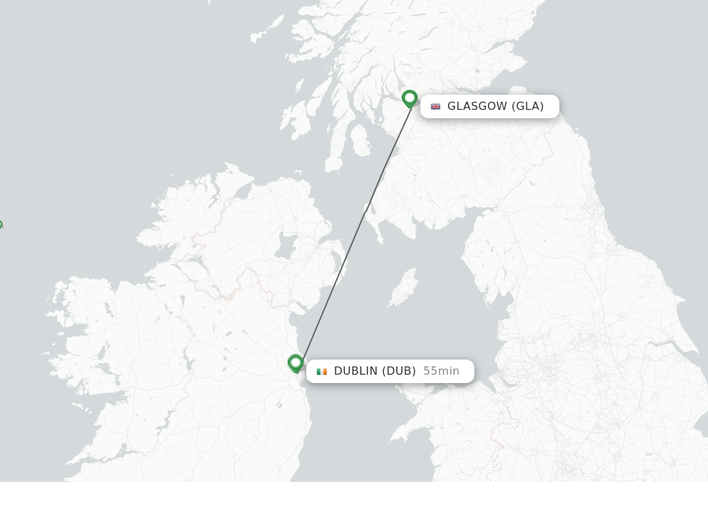 Flights from Glasgow to Dublin route map