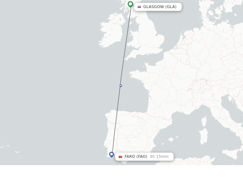 Flights from Glasgow to Faro route map