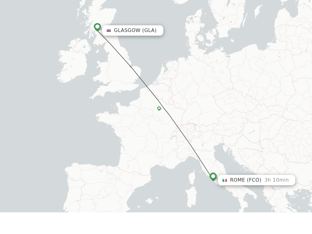 Flights from Glasgow to Rome route map
