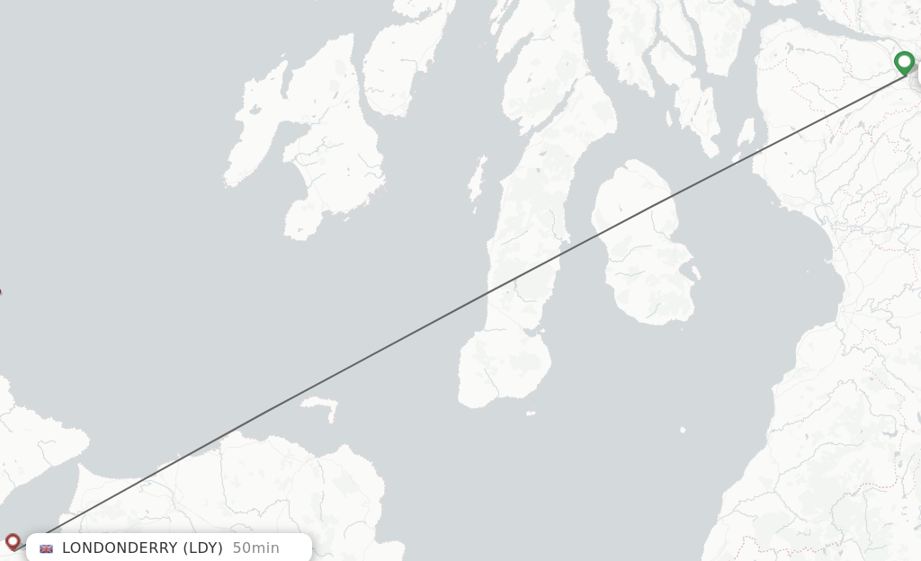 Flights from Glasgow to Derry route map
