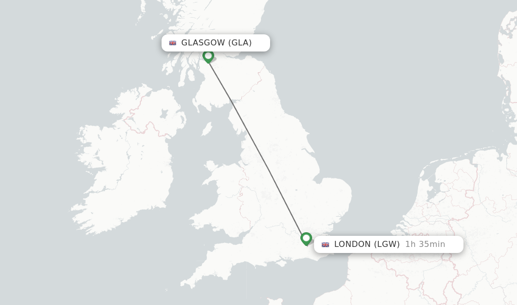Flights from Glasgow to London route map