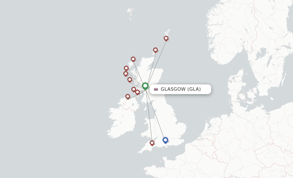 Route map with flights from Glasgow with Loganair
