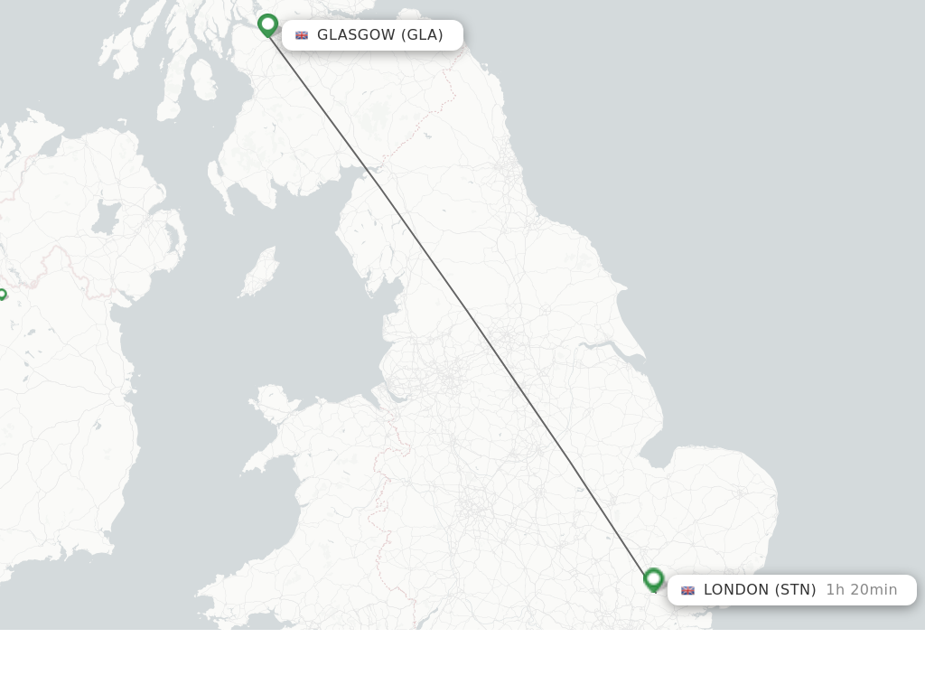 Flights from Glasgow to London route map