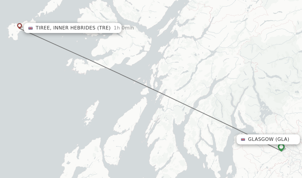 Flights from Glasgow to Tiree, Inner Hebrides route map