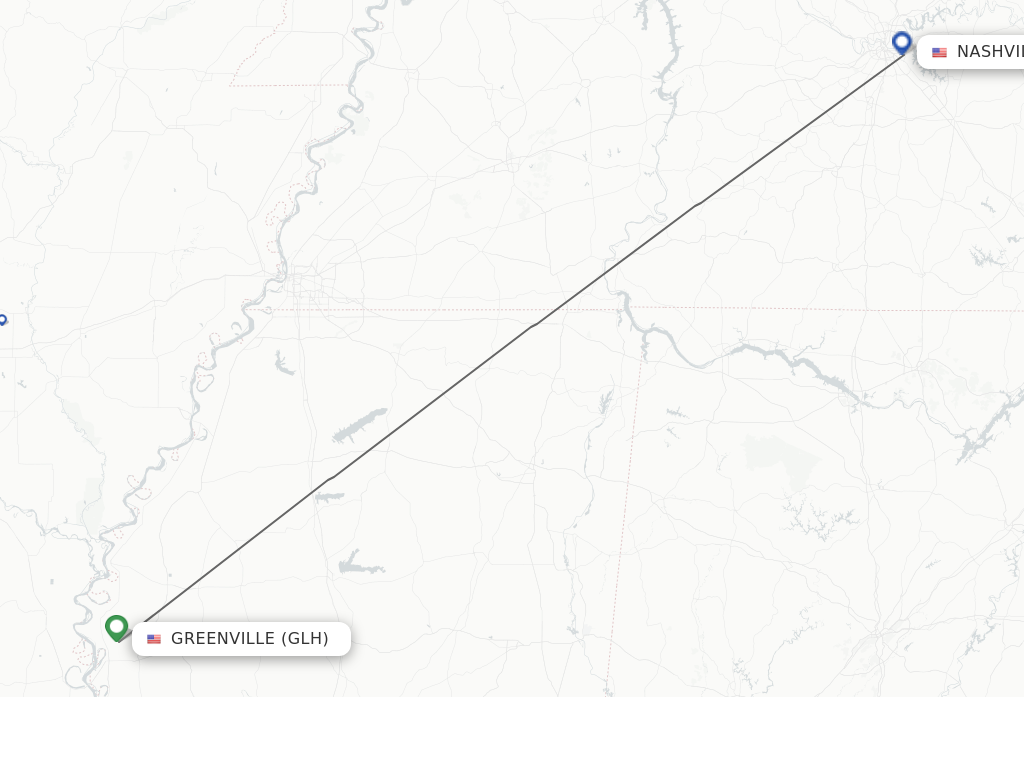 Flights from Greenville to Nashville route map