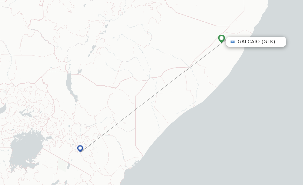 Route map with flights from Galcaio with Freedom Airline Express