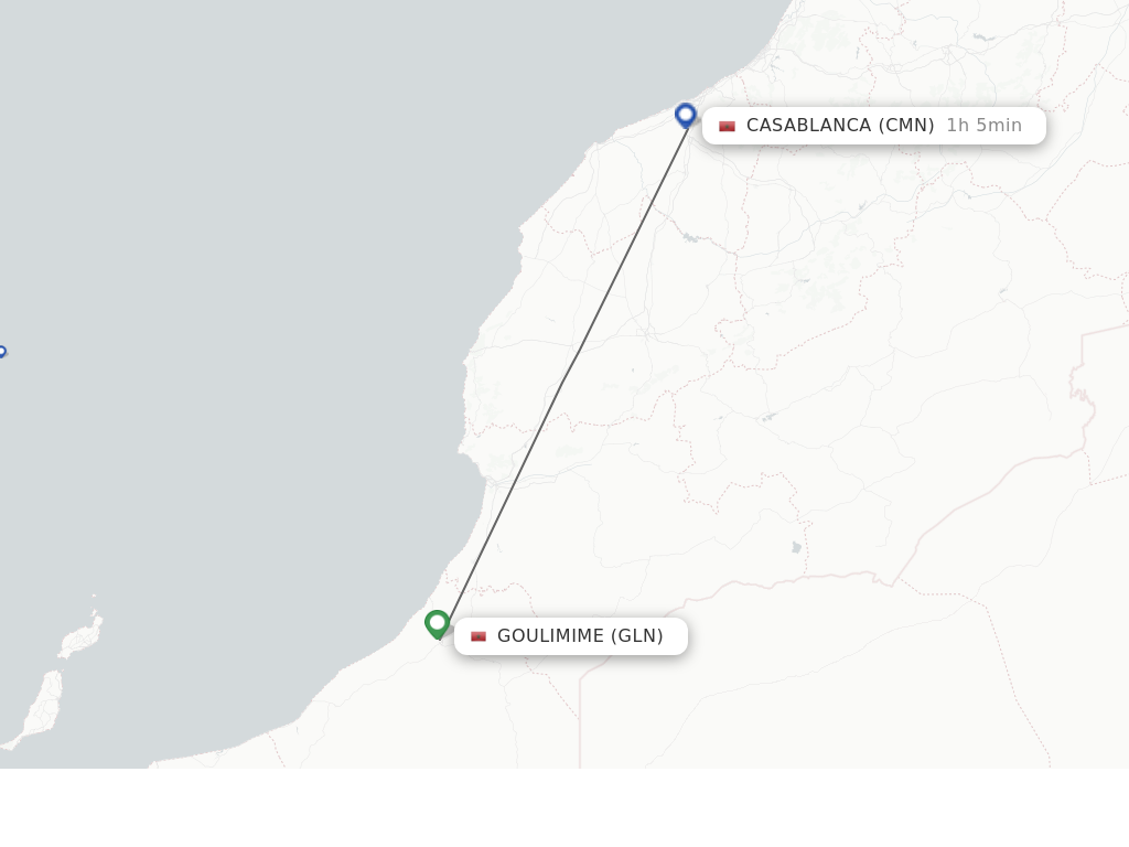 Flights from Goulimime to Casablanca route map