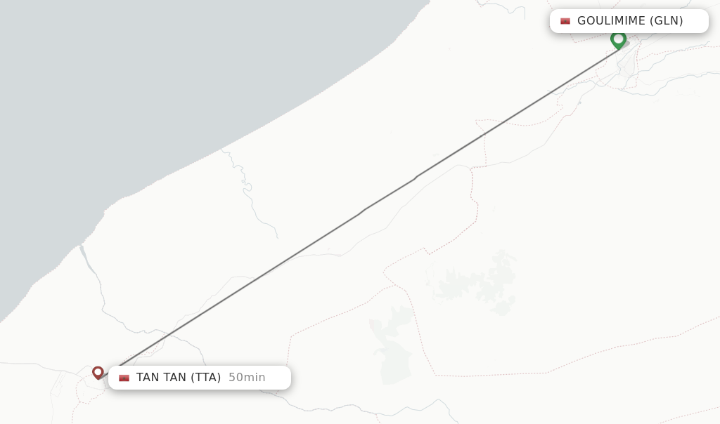 Flights from Goulimime to Tan Tan route map