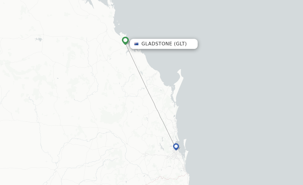 Route map with flights from Gladstone with Qantas