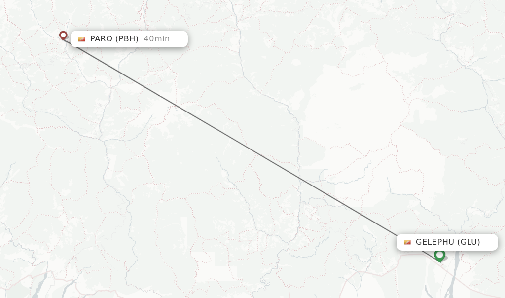 Flights from Gelephu to Paro route map