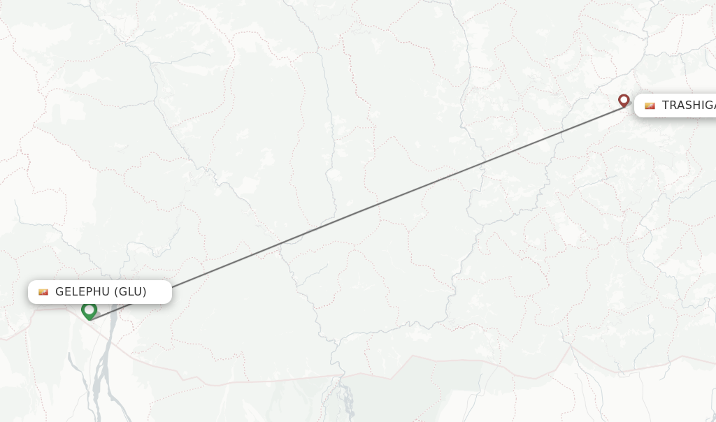 Flights from Gelephu to Trashigang route map