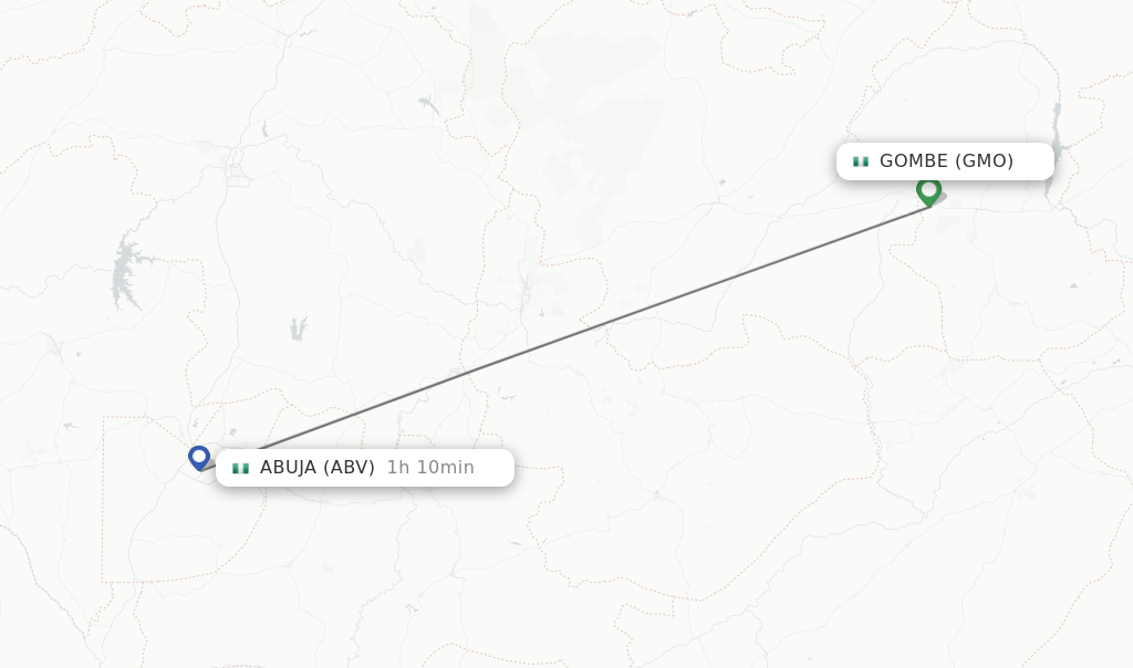 Flights from Gombe to Abuja route map