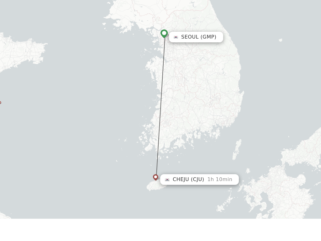 Flights from Seoul to Jeju route map
