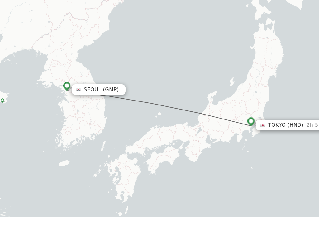 Flights from Seoul to Tokyo route map