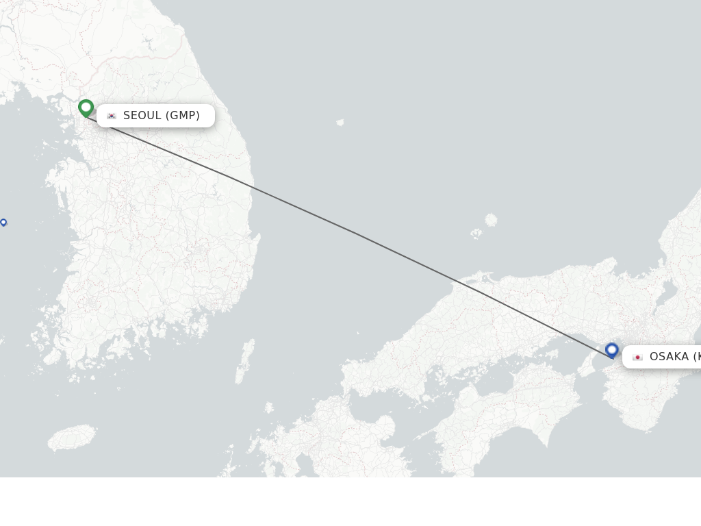 Flights from Seoul to Osaka route map