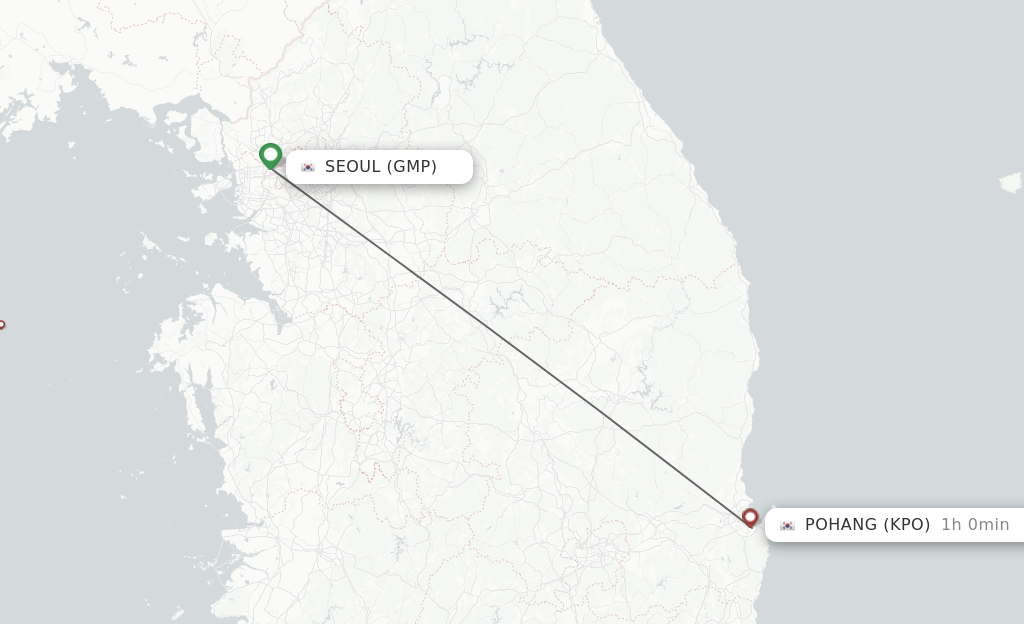 Flights from Seoul to Pohang route map