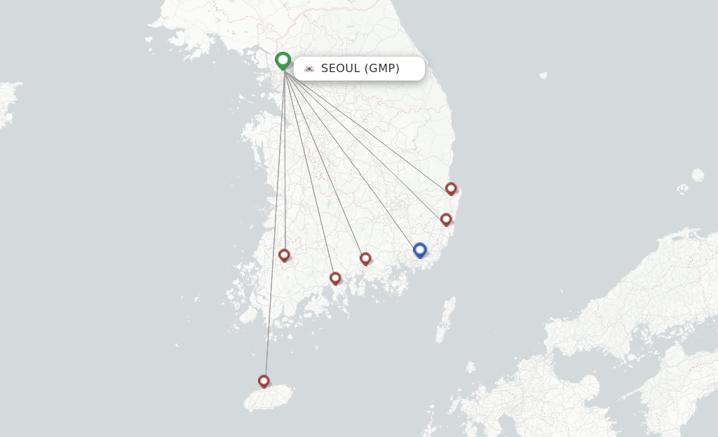 Route map with flights from Seoul with Jin Air