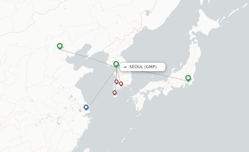 Route map with flights from Seoul with Asiana Airlines
