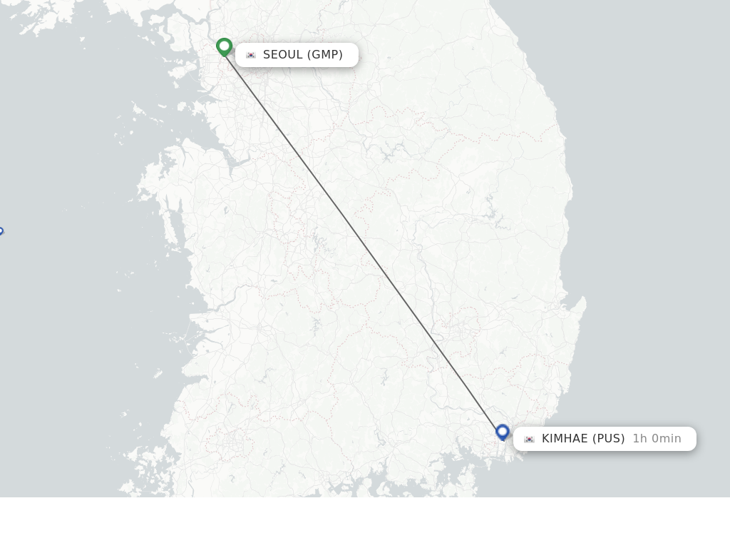 Flights from Seoul to Busan route map
