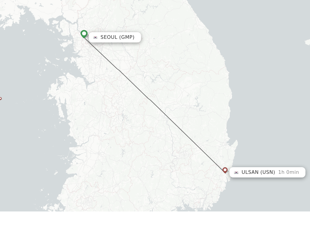 Flights from Seoul to Ulsan route map