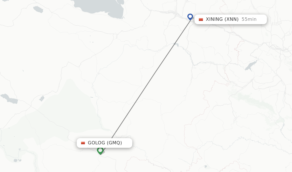 Flights from Golog to Xining route map