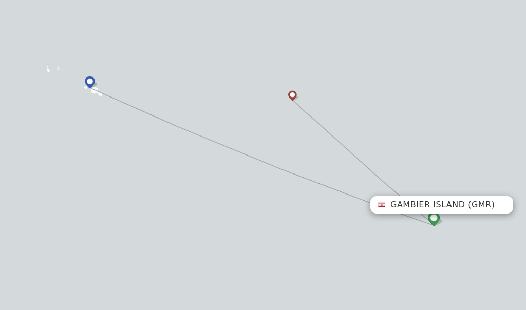 Route map with flights from Gambier Island with Air Tahiti