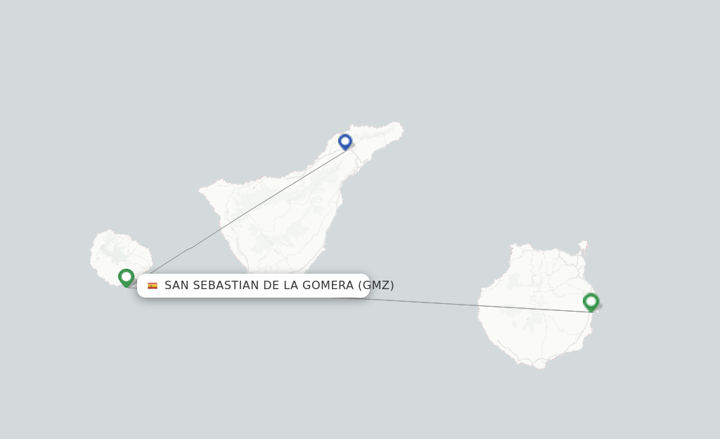 Route map with flights from San Sebastian de la Gomera with Binter Canarias
