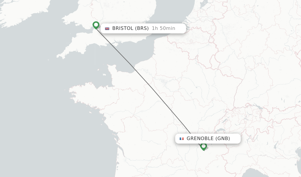 Flights from Grenoble to Bristol route map