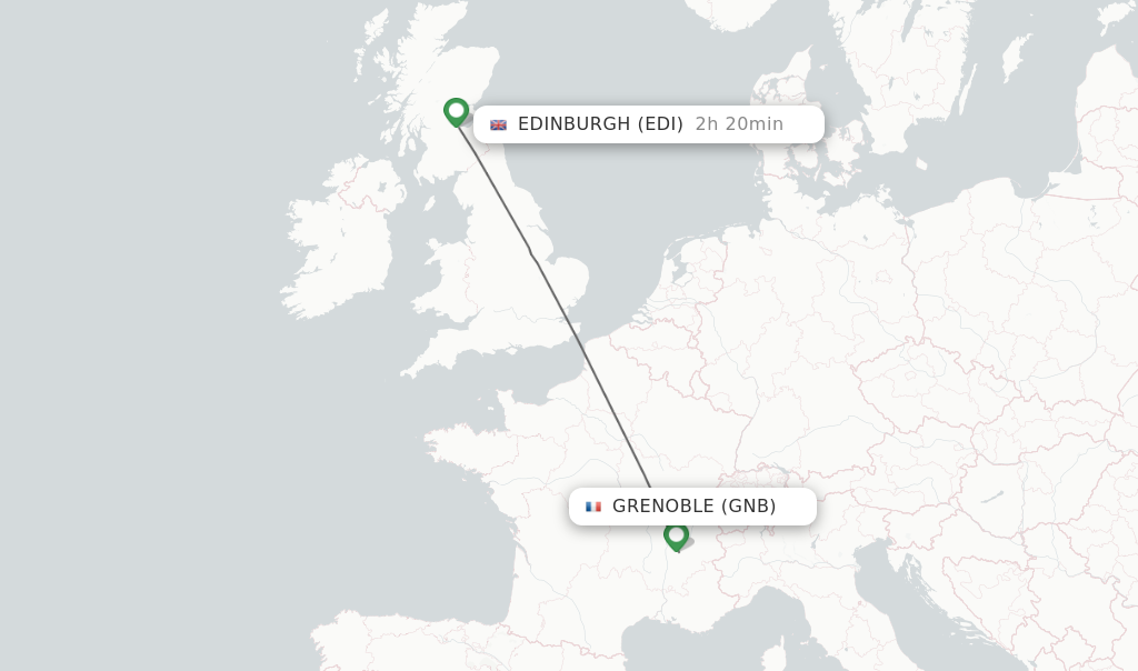 Flights from Grenoble to Edinburgh route map