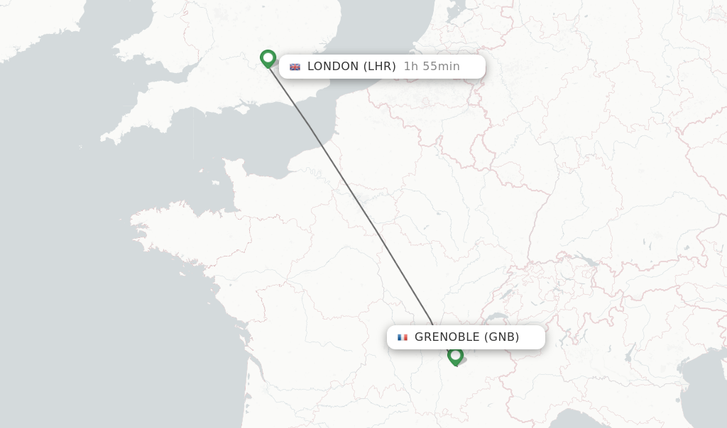 Flights from Grenoble to London route map