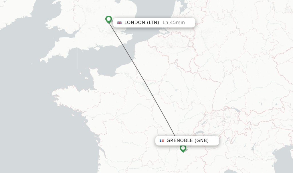 Flights from Grenoble to London route map