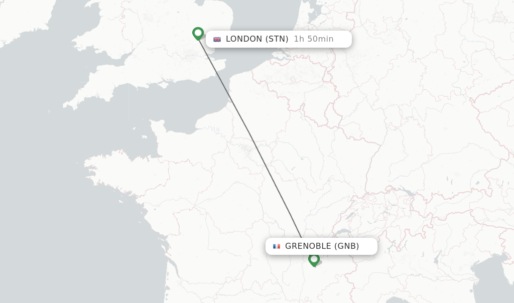 Flights from Grenoble to London route map
