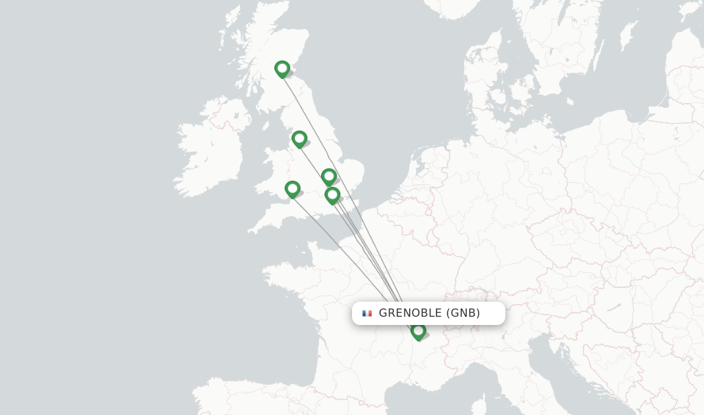 Route map with flights from Grenoble with easyJet