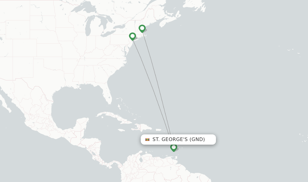 Route map with flights from St. George's with JetBlue