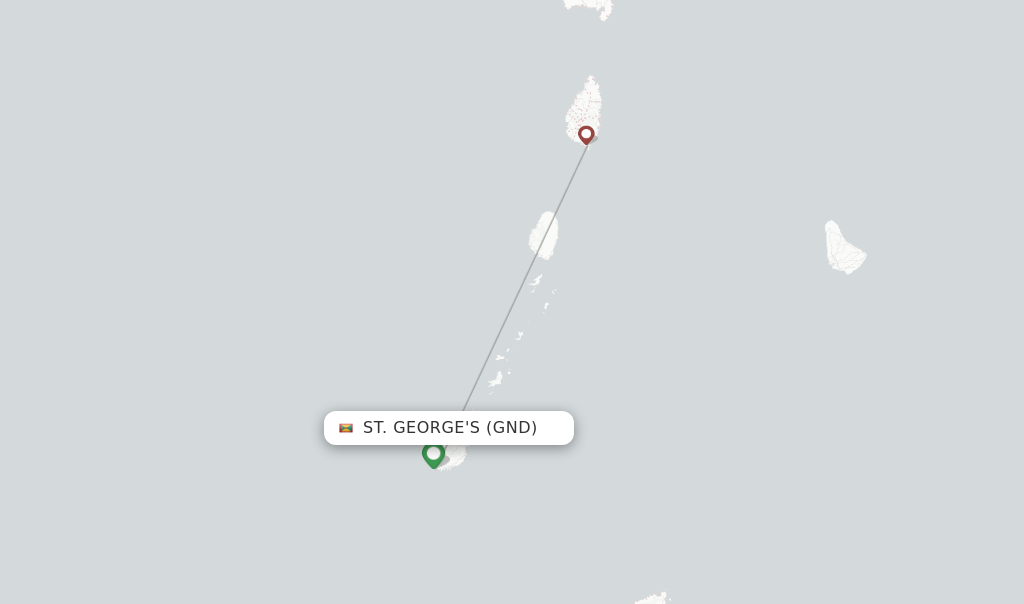 Route map with flights from St. George's with British Airways