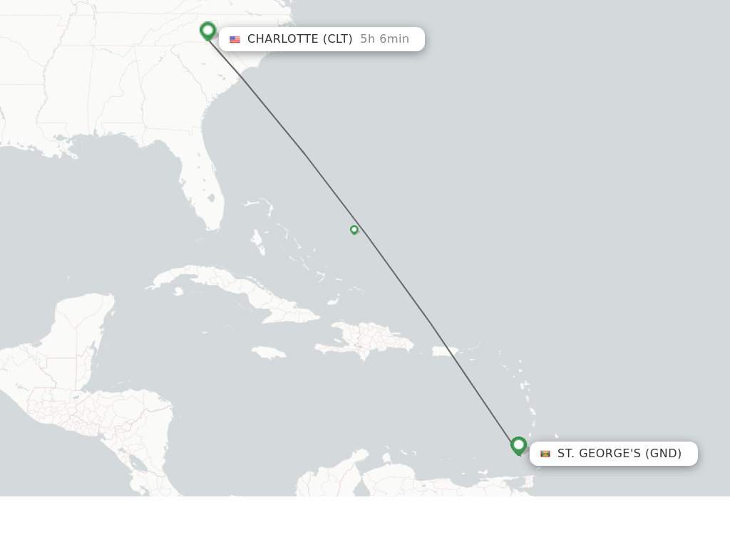 Flights from St. George's to Charlotte route map