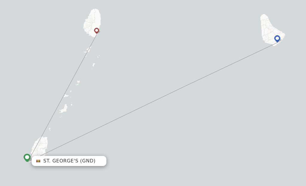 Route map with flights from St. George's with interCaribbean Airways