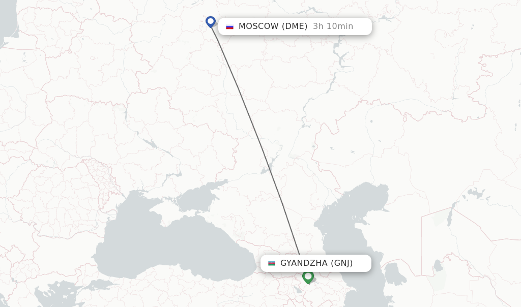 Flights from Gyandzha to Moscow route map