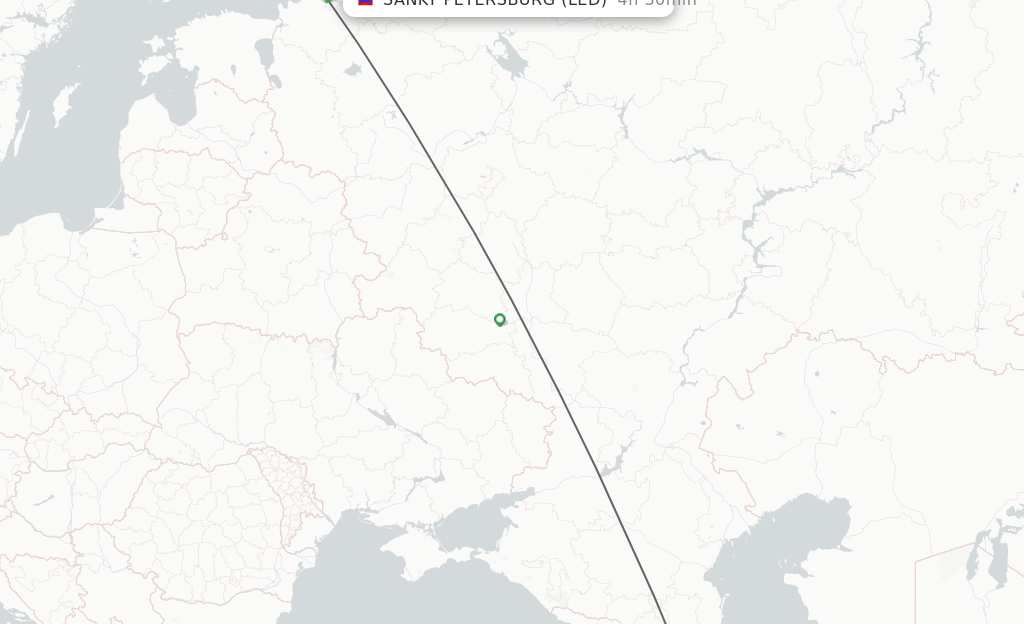Flights from Gyandzha to Saint Petersburg route map