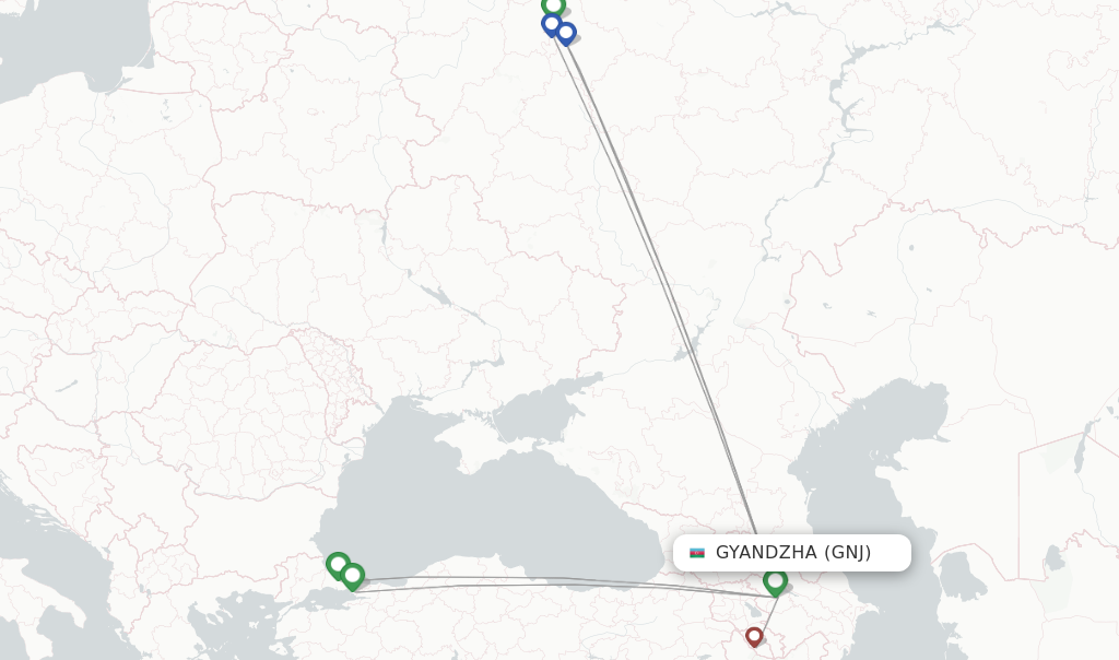 Flights from Gyandzha to Mineralnye Vody route map